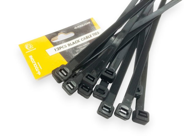 T/ZONE 12 PC 20 X 9MM BLACK CABLE TIES"