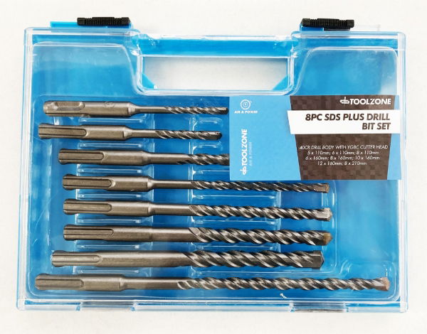 TOOLZONE 8PC SDS DRILLS IN PLASTIC CASE